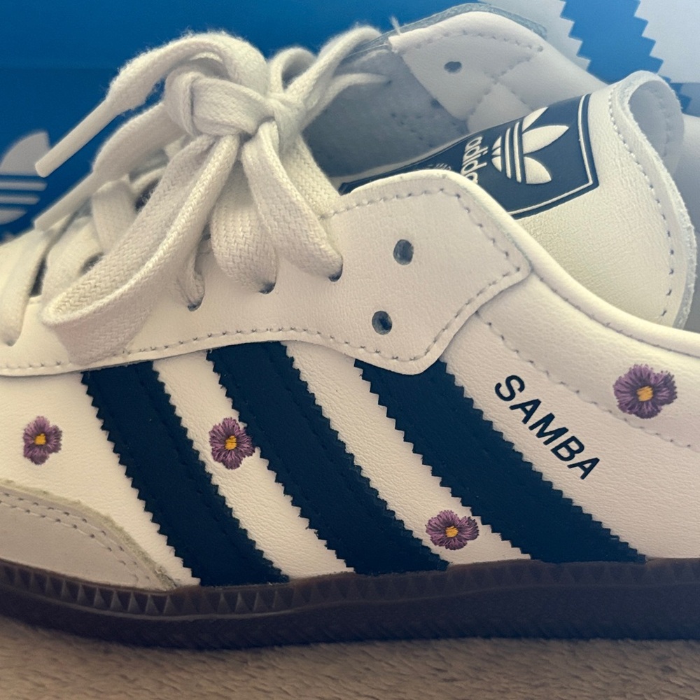 adidas women’s Samba OG Sneakers in White, Black and Purple Floral - Picture 2 of 9